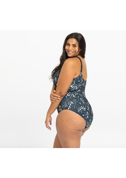 Kadın U Kesim Sırt Detaylı Mayo - Mavi - Desenli - 40 beden fiyatları