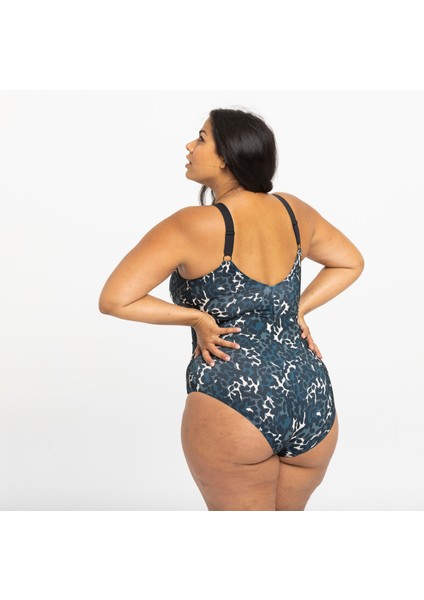 Kadın U Kesim Sırt Detaylı Mayo - Mavi - Desenli - 40 beden modelleri