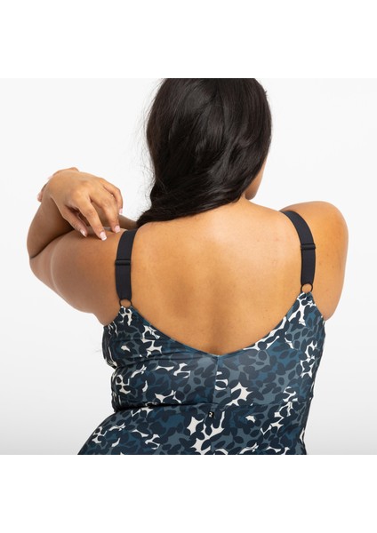 Kadın U Kesim Sırt Detaylı Mayo - Mavi - Desenli - 40 beden fırsatları