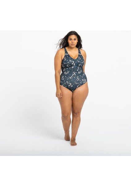 Kadın U Kesim Sırt Detaylı Mayo - Mavi - Desenli - 40 beden indirimleri