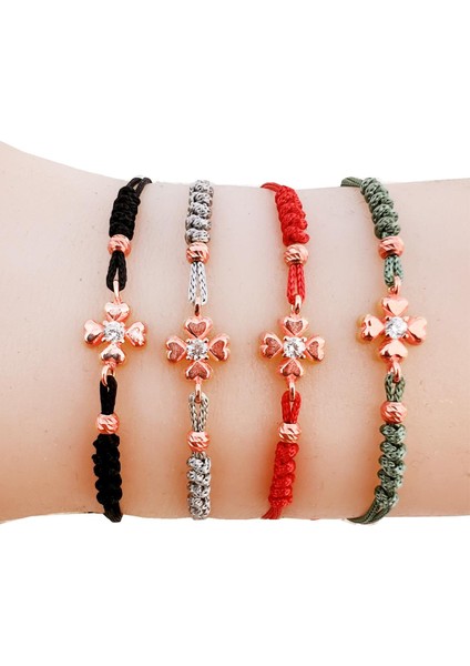 Gümüş Rose Zirkon Taşlı Dorica Toplu Kırmızı Ipli Yonca Şans Bileklik SGTL12525KIRMIZI fiyatları