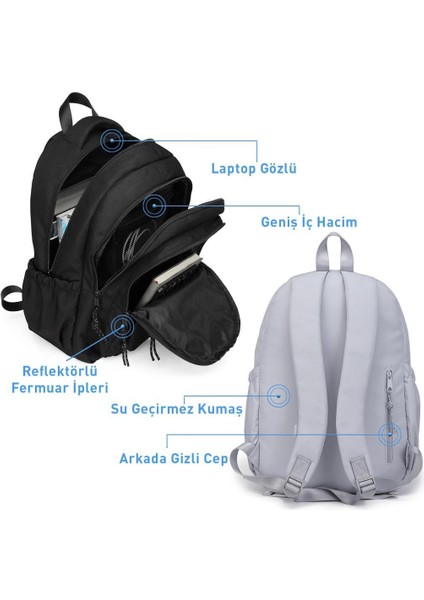 Sırt Çantası Okul Boyu Kalem Kutusu Hediyeli 3233 - Koyu Gri indirimleri