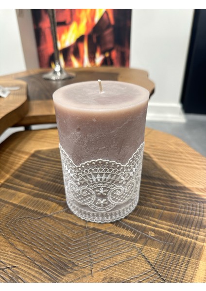 Silindir Dantelli Beton Mum 10X15