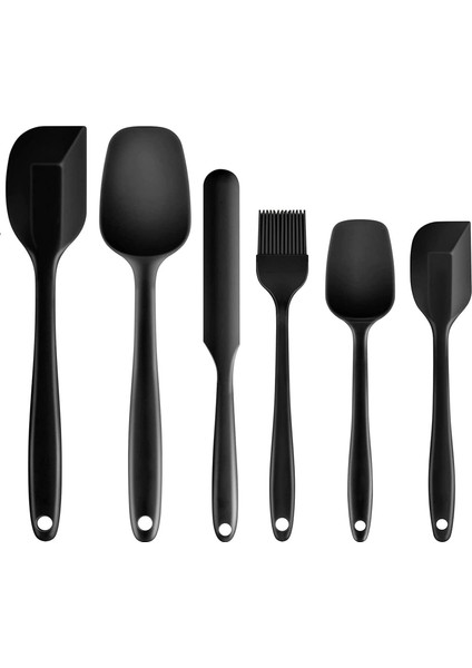 Jingyikeji - Pişirme Için Isıya Dayanıklı Silikon Spatula Seti, Pişirme Spatulaları, Yapışmaz Kauçuk Spatulalar, 6'lı Silikon Spatula Seti, Siyah (Yurt Dışından)