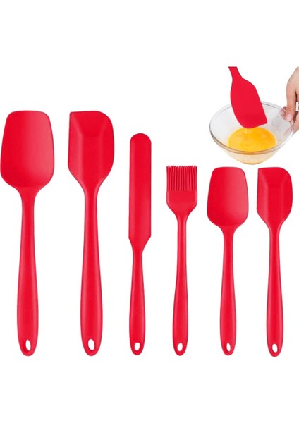 6'lı Set, Gıda Sınıfı Kauçuk Spatula Isıya Dayanıklı, Kırmızı (Yurt Dışından)