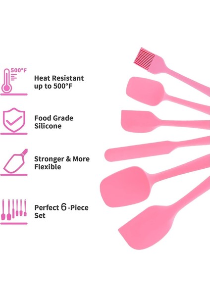 6'lı Silikon Spatula Seti, Yüksek Sıcaklığa Dayanıklı, Gıda Sınıfı Silikon, Temizlemesi Kolay, Pişirme, Yemek Pişirme, Mutfak Malzemeleri (Pembe) (Yurt Dışından)