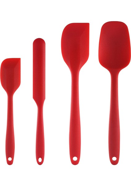 Paslanmaz Çelik Çekirdekli Silikon Spatula Seti (4 Parça Set, Kırmızı) (Yurt Dışından)