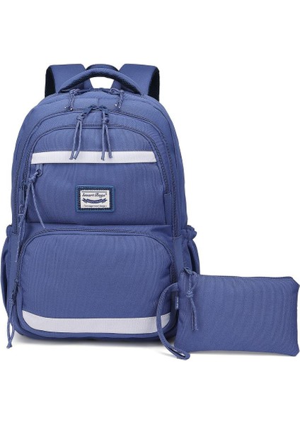 Sırt Çantası Okul Boyu Kalem Kutusu Hediyeli 3234 - Jeans Mavi Lila