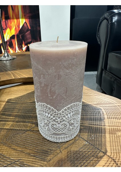 Silindir Beton Dantelli Mum 10X20CM