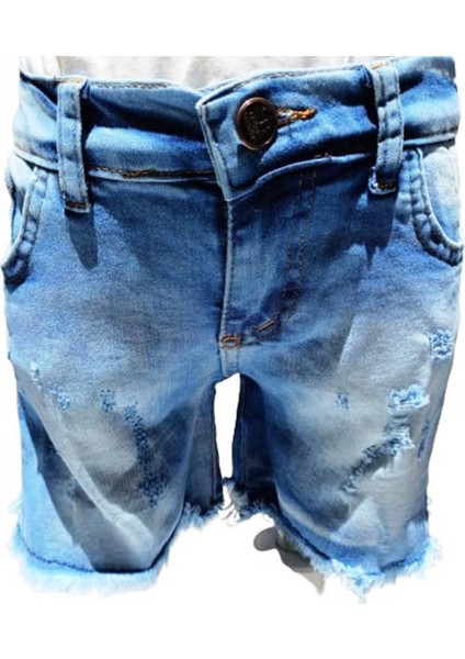 Kız Çocuk Denim Yırtık Kot Şort Lacivert 8 Yaş Denim Mavi