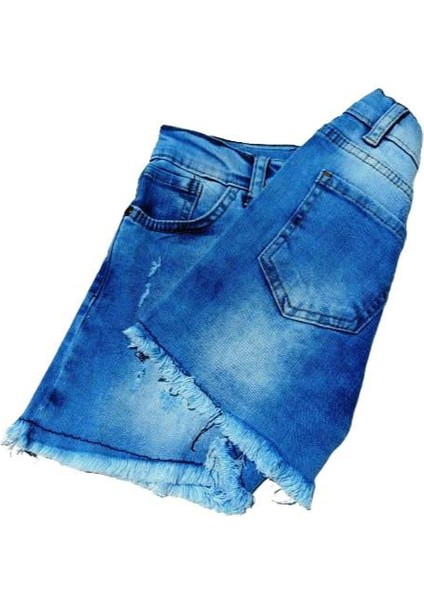 Kız Çocuk Denim Yırtık Kot Şort Lacivert 8 Yaş Denim Mavi indirimleri