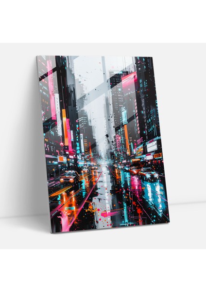 Ashvin Harrison Cam Duvar Sanatı - Neon Vurgulu Fütüristik Şehir Manzaraları - 30X45