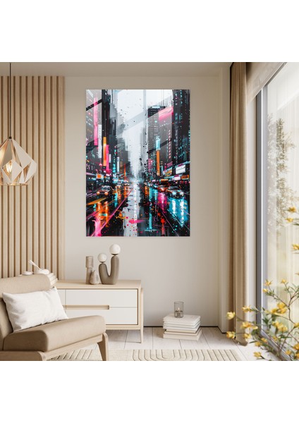 Ashvin Harrison Cam Duvar Sanatı - Neon Vurgulu Fütüristik Şehir Manzaraları - 30X45 fiyatları