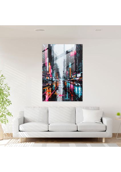 Ashvin Harrison Cam Duvar Sanatı - Neon Vurgulu Fütüristik Şehir Manzaraları - 30X45 modelleri