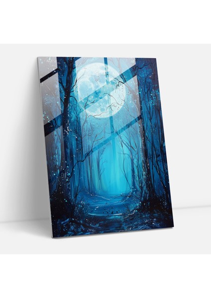 Mehtaplı Büyülü Cam Duvar Sanatı - Mehtaplı Orman, 30X45