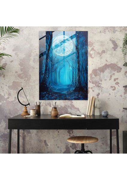 Mehtaplı Büyülü Cam Duvar Sanatı - Mehtaplı Orman, 30X45 fiyatları