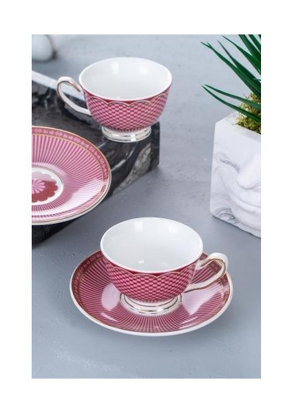 GRN-05033 Tessa Kırmızı 2 Kişilik Kahve Fincan Takımı