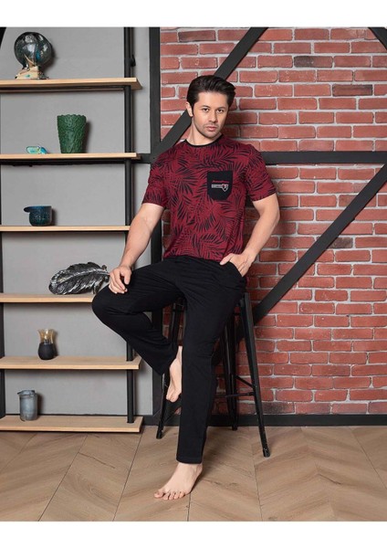 Erkek Pijama Takımı Süprem Kısa Kollu Bisiklet Yaka Pamuklu M58492346