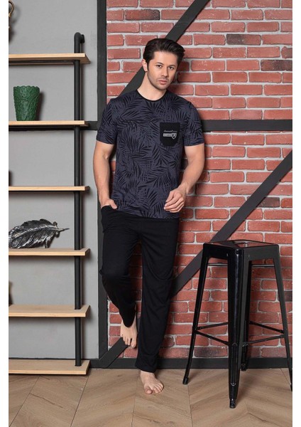 Erkek Pijama Takımı Süprem Kısa Kollu Bisiklet Yaka Pamuklu M58492346