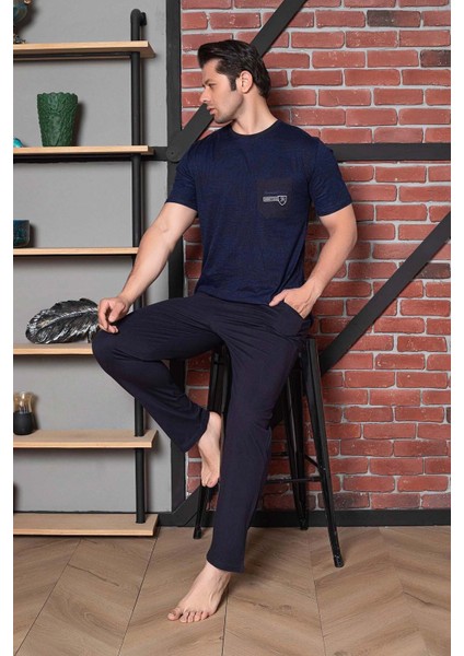Erkek Pijama Takımı Süprem Kısa Kollu Bisiklet Yaka Pamuklu M58492346