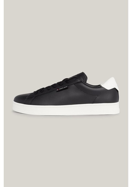 Tommy Hilfiger Erkek Low Cups Deri Siyah Sneaker