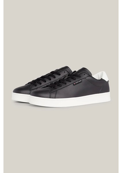 Tommy Hilfiger Erkek Low Cups Deri Siyah Sneaker