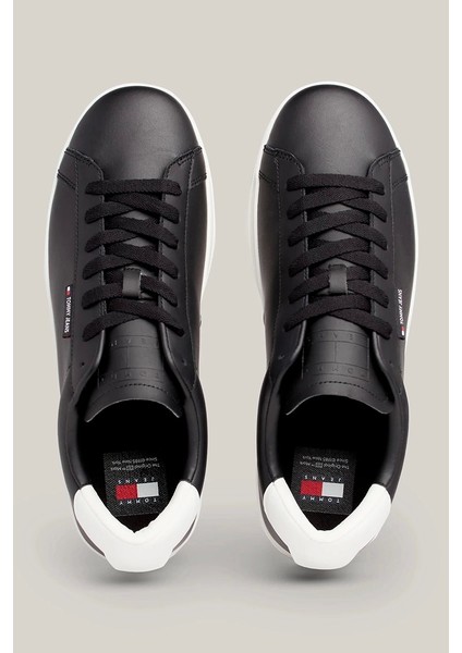 Tommy Hilfiger Erkek Low Cups Deri Siyah Sneaker