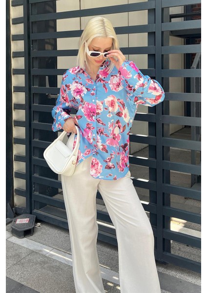 Bebe Mavisi Çiçek Desenli Saten Gömlek MG1787 modelleri