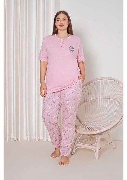 Kadın Pijama Takımı Battal Süprem Kısa Kollu Küçük Çiçek Desenli W40092348