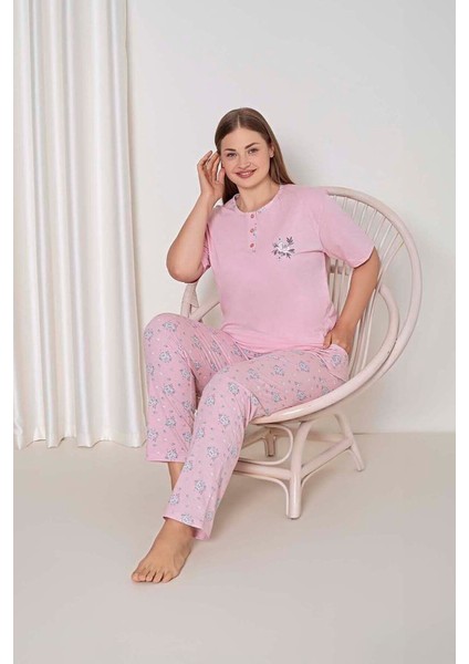 Kadın Pijama Takımı Battal Süprem Kısa Kollu Küçük Çiçek Desenli W40092348