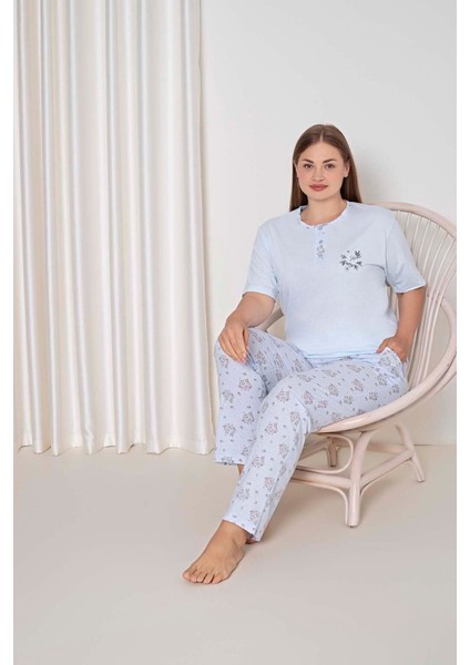 Kadın Pijama Takımı Battal Süprem Kısa Kollu Küçük Çiçek Desenli W40092348