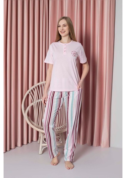Kadın Pijama Takımı Süprem Kısa Kollu Alt Çizgili Göğüs Nakışlı Pamuklu W20722328 fiyatları