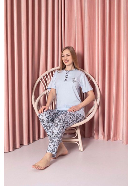Kadın Pijama Takımı Süprem Kısa Kollu Büyük Gül Desenli Pamuklu W30102334 fiyatları