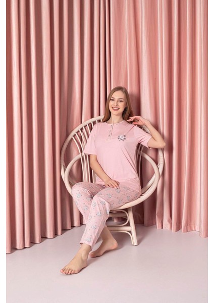 Kadın Pijama Takımı Süprem Kısa Kollu Çiçek Desenli Pamuklu W30062330