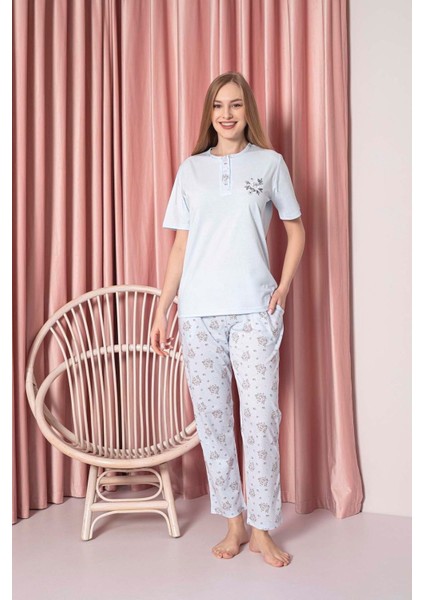 Kadın Pijama Takımı Süprem Kısa Kollu Çiçek Desenli Pamuklu W30062330