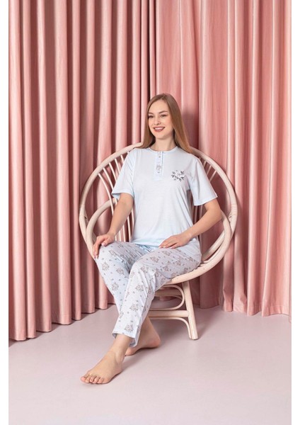Kadın Pijama Takımı Süprem Kısa Kollu Çiçek Desenli Pamuklu W30062330