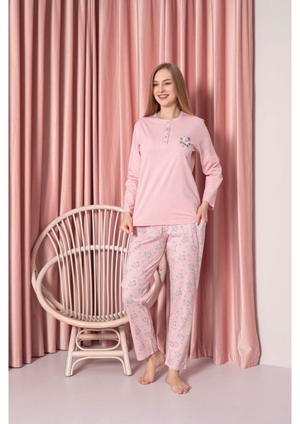 Kadın Pijama Takımı Süprem Uzun Kollu Çiçek Desenli Pamuklu W30052329