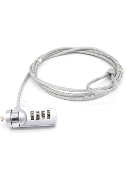 Silver 18 mm 4 Hane Şifreli Laptop Dizüstü Bilgisayar Kilidi Kablo Kilit CIN541