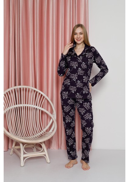 Kadın Pijama Takımı Süprem Uzun Kollu Boydan Düğmeli Diamond Yazılı Pamuklu Mevsimlik W20622305 fiyatları