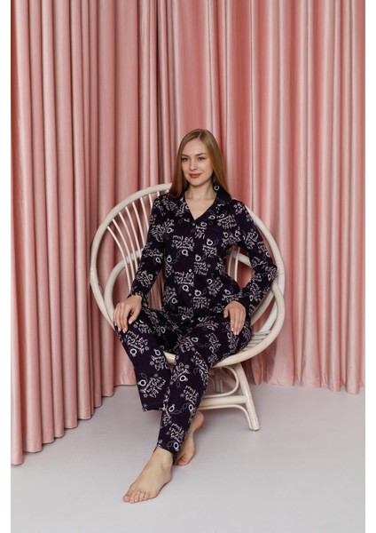 Kadın Pijama Takımı Süprem Uzun Kollu Boydan Düğmeli Diamond Yazılı Pamuklu Mevsimlik W20622305 indirimleri