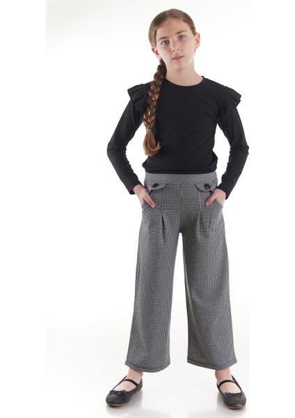 Kız Çocuk Fırfırlı Fitilli Bluz Bol Paça Pantolon Takım AK2405