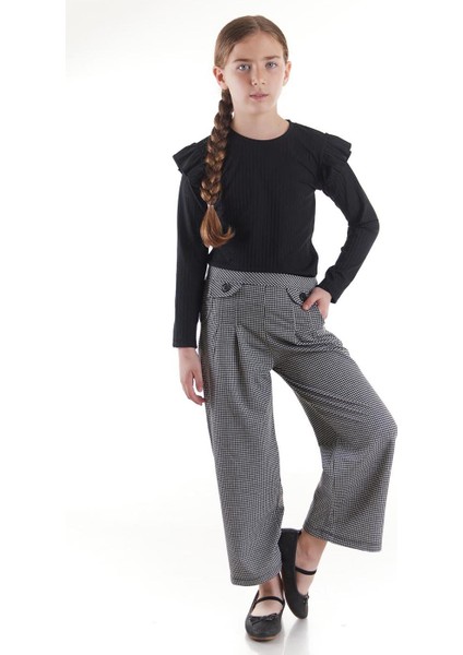 Kız Çocuk Fırfırlı Fitilli Bluz Bol Paça Pantolon Takım AK2405 fiyatları