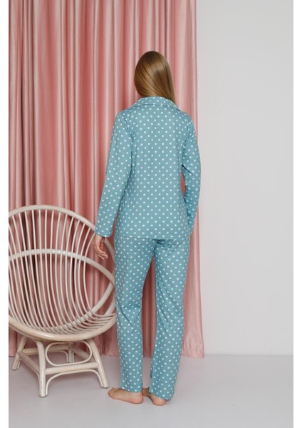 Kadın Pijama Takımı Süprem Uzun Kollu Puantiyeli Boydan Düğmeli Cepli Pamuklu Mevsimlik W20612304 fırsatları