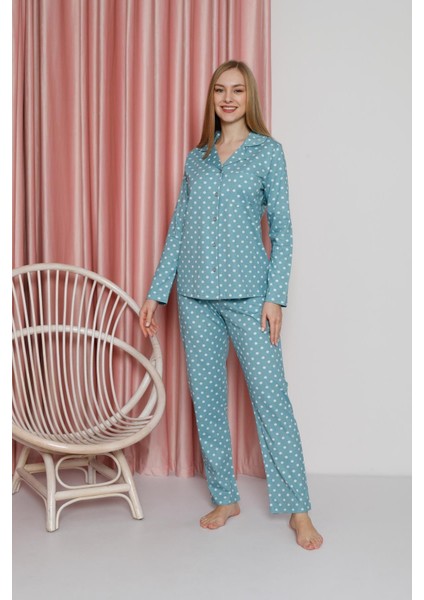 Kadın Pijama Takımı Süprem Uzun Kollu Puantiyeli Boydan Düğmeli Cepli Pamuklu Mevsimlik W20612304 fiyatları
