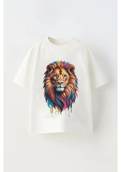 Aslan Baskılı Oversize Çocuk T-Shirt Tişört