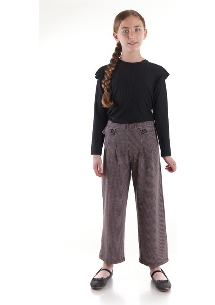 Kız Çocuk Fırfırlı Fitilli Bluz Bol Paça Pantolon Takım AK2405
