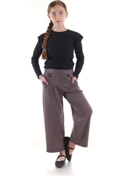 Kız Çocuk Fırfırlı Fitilli Bluz Bol Paça Pantolon Takım AK2405 modelleri
