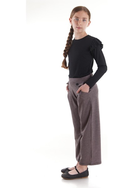 Kız Çocuk Fırfırlı Fitilli Bluz Bol Paça Pantolon Takım AK2405 fırsatları