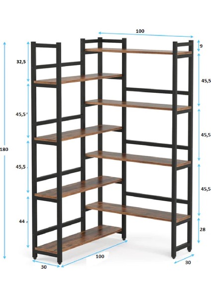 Tolia Home 8 Katlı Metal Köşe Kitaplık Aksesuar Rafı Çok Amaçlı Raf