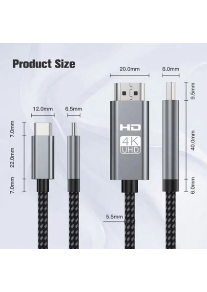 2 Metre HDMI Kablo 4K Full Hd Tv Monitör Uydu Alıcısı Pc Uyumlu Type C To HDMI Kablosu